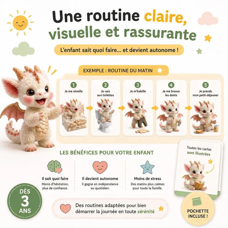 Routines enfant illustrées | Matin, journée, soir & moments difficiles | Cartes éducatives émotions | Outil apaisement enfant