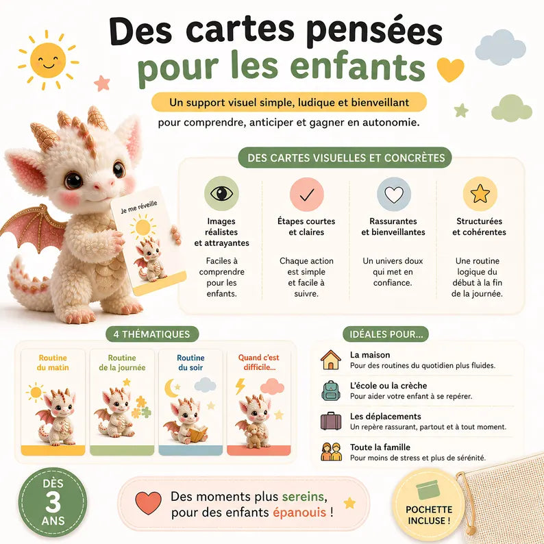 Routines enfant illustrées | Matin, journée, soir & moments difficiles | Cartes éducatives émotions | Outil apaisement enfant